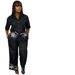 Women's Stylish V-Neck Embroidered Cardigan & Straight Leg Pants Set - Breathable Polyester Two-Piece Outfit With Functional Pockets_ecoleips.com