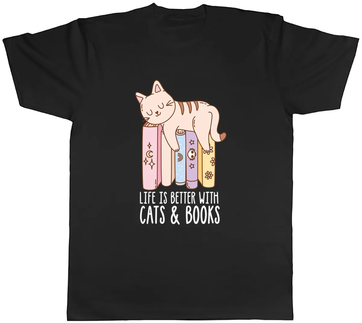 Women's T-Shirts Life Is Better With Cats & Books World Book Day Mens T-Shirt Tee Gift Top_ecoleips.com