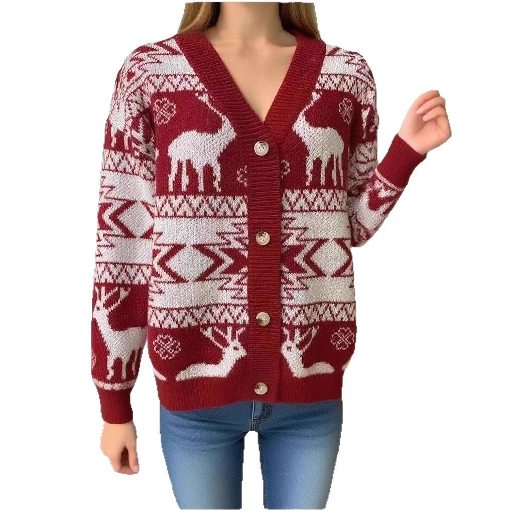 Festive Jacquard Christmas Sweater For Women – Cozy & Stylish Holiday Pullover (XS-XL, Classic Red)_ecoleips.com