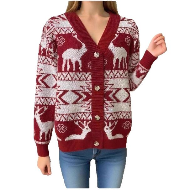 Festive Jacquard Christmas Sweater For Women – Cozy & Stylish Holiday Pullover (XS-XL, Classic Red)_ecoleips.com