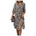 European American Foreign Trade Leopard Print Sleeve Shirt Dress, Woven Three-quarter Sleeve, Loose And Stylish Women's_ecoleips.com