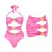 Women's Clothing Pink Halter Strap Hollow Metal Flower One Piece Swimsuit Women_ecoleips.com