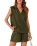 2024 European American Women's 2-Piece Sleeveless Sweatshirt And Shorts Set Casual Sportswear With Pockets_ecoleips.com