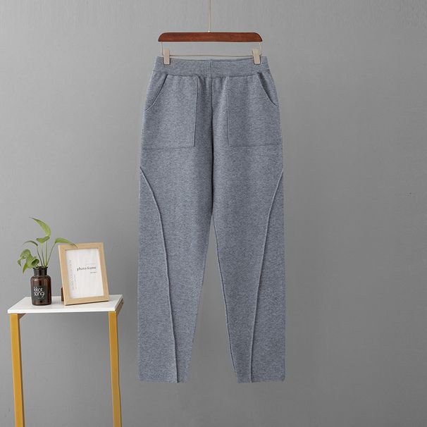 Women's Early Autumn Soft Patchwork Wool Knit Pencil Pants Elastic Waist Loose Versatile Carrot Style European American Fashion_ecoleips.com