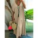 Women's Clothing Large Size Summer Women's Solid Color Dress Loose Pleated V Neck Short Sleeved A Line Long Skirt Female_ecoleips.com