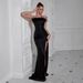 Elegant Feather & Sequin Strapless Evening Gown – High-Slit Side Split Prom Dress For Parties & Galas (Black/White/Nude/Blue/Red, Sizes Xxs-L)_ecoleips.com