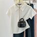 Loose Polo Collar Solid Color Short Sleeve T Shirt Women 2025 Summer High End American Style Straight Shoulder Knitted Sweater Lapel Top_ecoleips.com