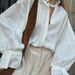 Women's Clothing Summer New Fashion Lapel Loose Simple Design Long-sleeved Shirt Top_ecoleips.com