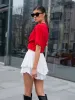 Red T-Shirt With Amore Amore Amore Print Women's T-Shirt Simple Design Summer Fashion Tee Boutique Drop Sleeve_ecoleips.com