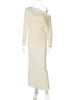 Hugcitar Fashion Skew Collar Long Sleeve Ruched Solid Sexy Bodycon Maxi Dress Autumn Winter Women Clothes Party Birthday_ecoleips.com