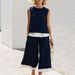 Women's Summer Casual Fashion Color Block Wide Leg Pants Set Sleeveless Two Piece Trendy European American Style 2026_ecoleips.com