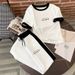 Women's Summer Fashionable Casual Cool Letter Print Short Sleeve Pants Set New 8002_ecoleips.com