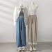 Women's Clothing Lace Denim Wide Leg Pants Spring And Autumn High Waist Slim Petite Nine Point Straight Casual Pants_ecoleips.com