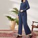 Voya Women's Daily Casual Home Set For Spring And Summer Simple Solid Color Comfortable Pants_ecoleips.com