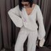 Women's Casual Fashion Suit Long Sleeved Button Sweater Cardigan With Trousers Set Solid Color Spring Autumn Wear_ecoleips.com