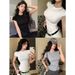 Summer Shoulder T-shirt White Short-sleeved Women's Slim-fit Spice Girls Short Bottoming Shirt New Round Neck Outer Wear_ecoleips.com