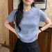 Women's Royal Blue Knit Top Round Neck Short Sleeved Soft Smooth Summer Korean Style Slim Fit Fashionable High Quality Live Stream_ecoleips.com
