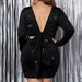 "Elegant Bow Tie Backless Bodycon Dress – Long Sleeve Round Neck Shimmering Dress, Plus Size Stretchy Fabric, Black, XL-4XL"_ecoleips.com