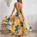 In Stock Foreign Trade Cross-Border Hot Selling European And American Tropical Print Thigh Split Strap Dress_ecoleips.com
