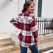 Women's Grid-Print Shirt Jacket With Long Sleeves, Flipped Collar, Pockets, And Rear Pleats_ecoleips.com
