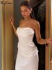 Hugcitar Elegant Strapless Ruched Solid Zipper Sexy Bodycon Maxi Prom Dress 2025 Summer Women Clothes Birthday Party Festival_ecoleips.com