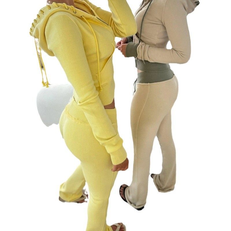 Women's Clothing Contrast Waist Stitching Flared Knitted Sweatpants Slim Fit Fitness Pants Casual Trousers_ecoleips.com