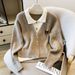 Elegant Notch Lapel Knit Cardigan For Women - Winter Staple With Fake Two-Piece Design, 3D Effect, Long Sleeve (Gray/Black/Red/Khaki/Beige)_ecoleips.com