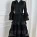 Elegant French Style Bell Sleeve Hollowed Out Lace Patchwork Cake Dress For Women Slim Waist Long Dress_ecoleips.com