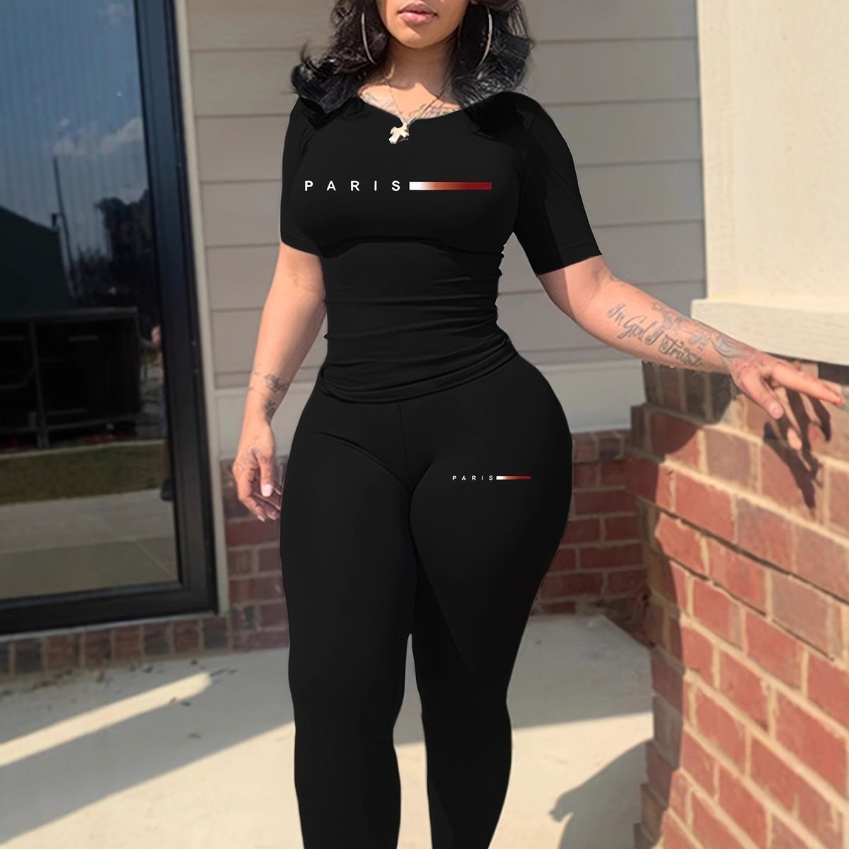 Women's Clothing American Style Fashion Set Tight-Fitting T-Shirt And Pants Short-Sleeved Casual Outfit For Ladies_ecoleips.com