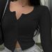 Women's Clothing Women's Slim Fit Long Sleeved T-Shirt European American Style Solid Color Base Layer Shirt Button Cardigan Top For Autumn_ecoleips.com