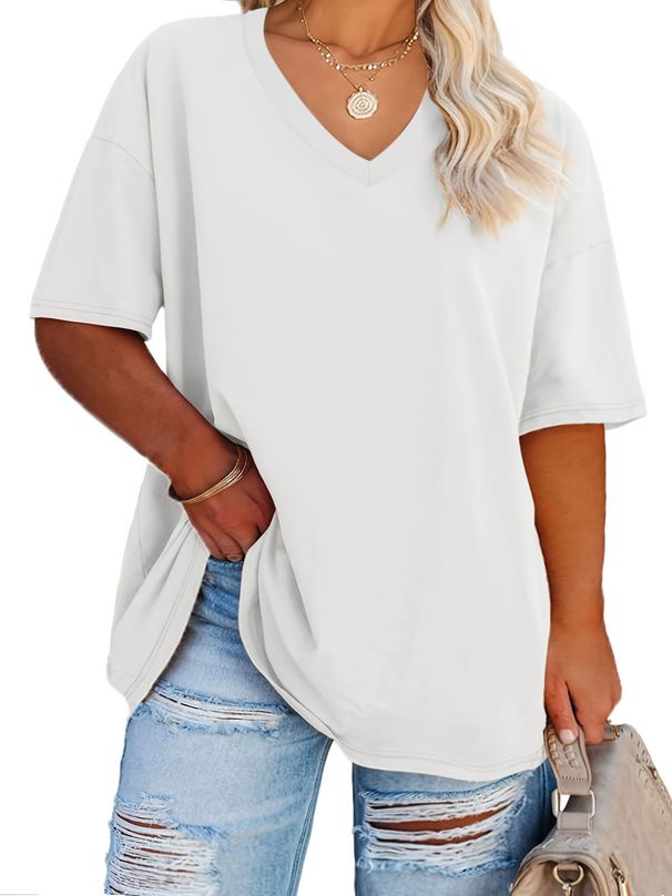 Summer Women's V Neck T-Shirt Loose Short Sleeve Style Fashion Top Casual Streetwear For Women_ecoleips.com