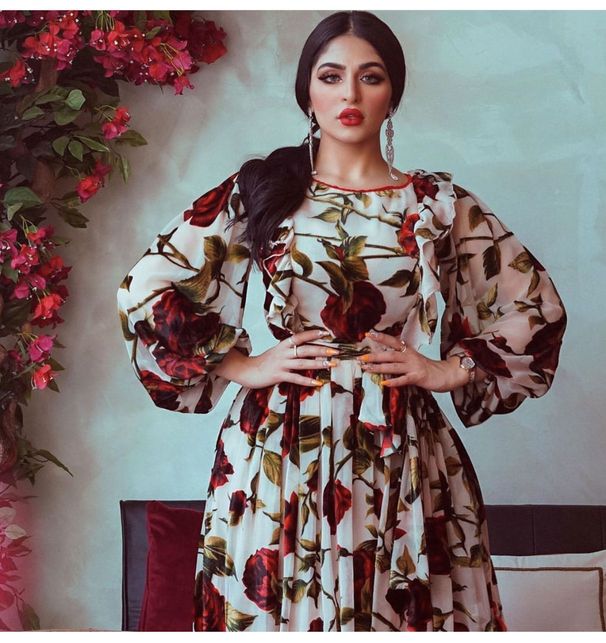 Muslim-Friendly Bohemian Floral Print Dress Short Ruffle Sleeve Waist Tie Rose Pattern Breathable Polyester Blend S XL_ecoleips.com