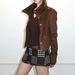 Aria Basics Vintage Classic Two-tone Italian Suede Slim-fit Short-sleeved Jacket For Early Autumn_ecoleips.com