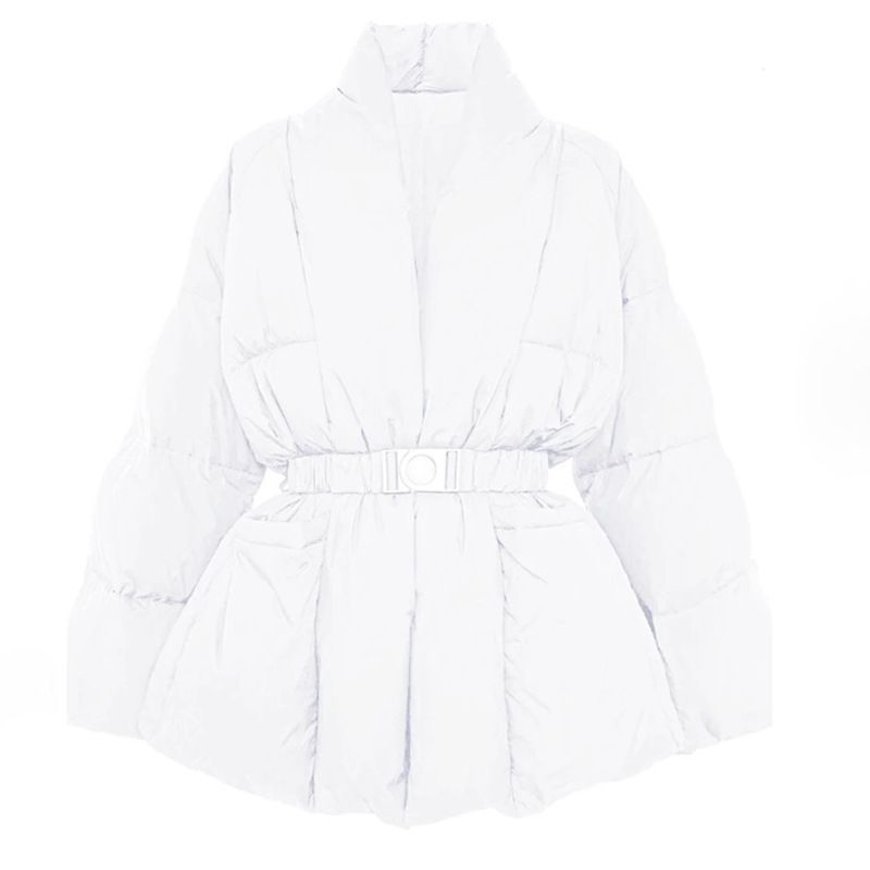 Elegant Belted Down Jacket For Women - Lightweight Slim-Fit Quilted Coat With Stand Collar, Casual Outerwear In Black/Brown/White_ecoleips.com