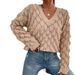 Classic V-Neck Knit Sweater For Women – Lightweight Long Sleeve Pullover (S-XL) | Breathable Polyester Casual Top_ecoleips.com