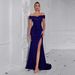 Women's Sequined One-Shoulder Party Dress - Elegant Evening Gown With High Slit (Toast Dress For Special Occasions)_ecoleips.com