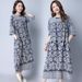 Vintage Original Cotton-linen Robe, Artistic Clothing, Ethnic Style Blue And White Porcelain Loose Linen Dress, Women's_ecoleips.com