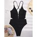 2025 New European And American Foreign Trade Bikini One-Piece Women's Solid Color Conservative Backless Deep V_ecoleips.com