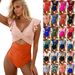Women’s Clothing New Swimsuit One Piece Cross Fly Swimsuit Female Ruffled Swimsuit Bikini_ecoleips.com