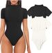 Sexy Ribbed High Neck Short Sleeve Bodysuit For Women Style Yoga Bodysuit Bestseller_ecoleips.com