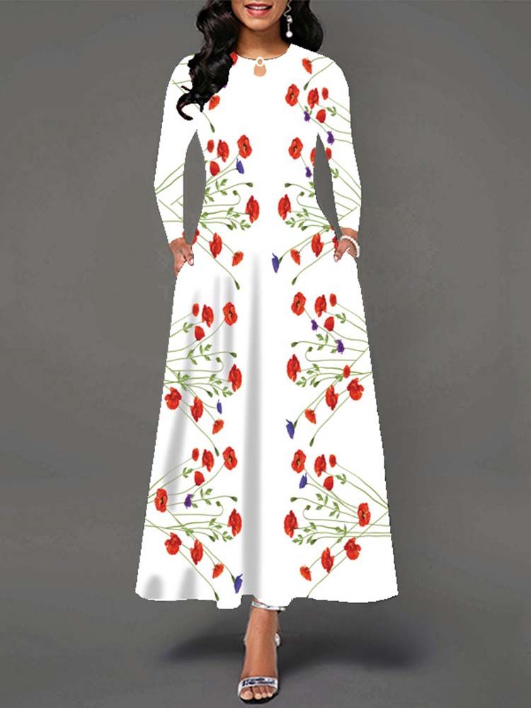 Spring Autumn Boho Long Dresses Women Elegant Long Sleeve Casual Floral Print Beach Party Maxi Dress_ecoleips.com