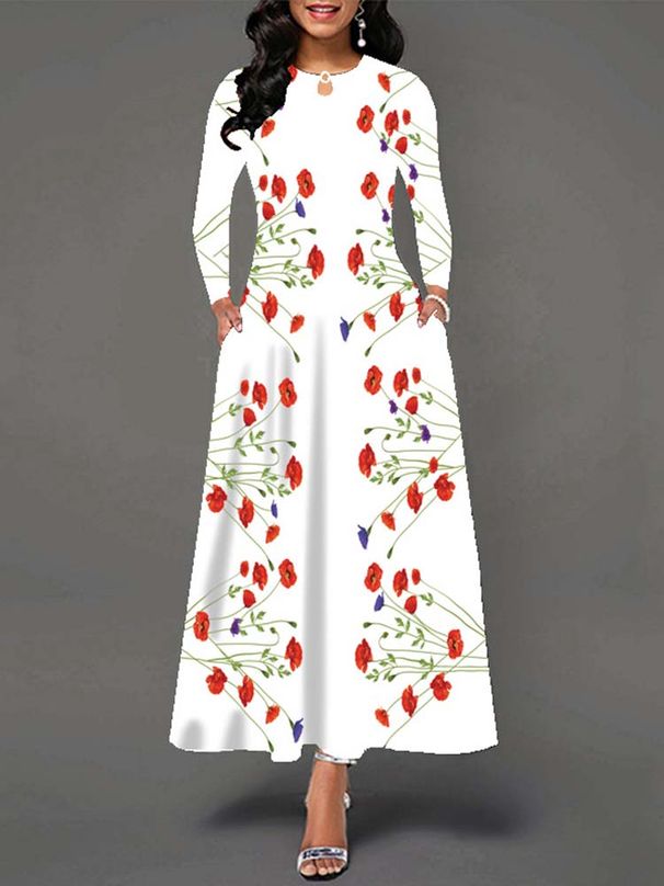 Spring Autumn Boho Long Dresses Women Elegant Long Sleeve Casual Floral Print Beach Party Maxi Dress_ecoleips.com