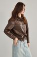 K New PU Leather Coat With Stand-up Collar Vintage Jacket For Women; Popular Short-length Hooded Coat With Drawstrings_ecoleips.com