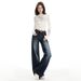Dark Blue Straight-leg Jeans For Women, New Autumn Style, American-style Washed, Loose-fitting, Slimming, Drapey,_ecoleips.com