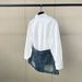 Stylish Denim And White Shirt Two-Piece Set, Long Sleeve Lapel Top With Detachable Waist Accent For Women_ecoleips.com