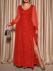 Elegant Plus Size Mesh Panel Evening Gown - Sparkling A-Line Party Dress For Women (0XL-5XL)_ecoleips.com