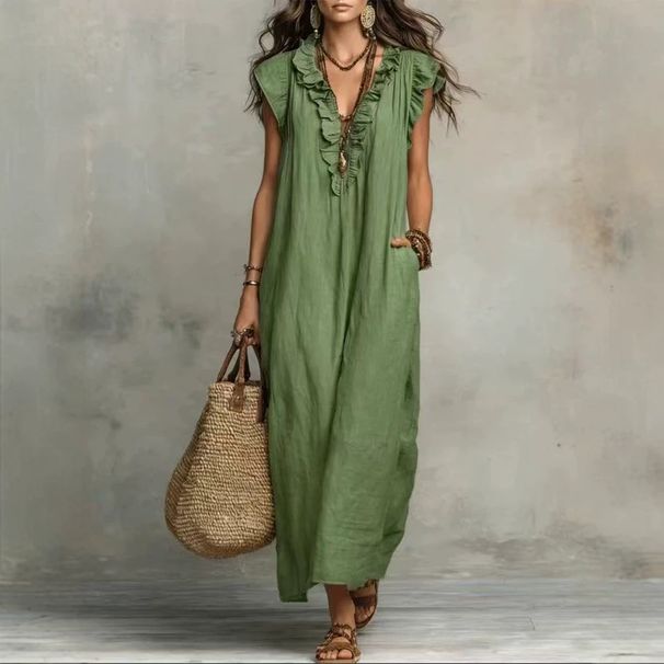 Women's Bohemian Floor-Length Dress Spring Summer New Style Independent Websites European American Design Flutter Sleeve_ecoleips.com
