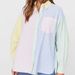 Women's Long Sleeve Color Block Blouse - Stylish Loose Fit Casual Shirt For Fall, Comfortable Polyester Blend, Available In Blue/Yellow & Pink/Blue_ecoleips.com