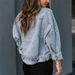 Women's Patchwork Snake Print Denim Jacket, Vintage Washed Distressed Cropped Jean Coat, Long Sleeve Button Down Casual Outerwear For Daily Streetwear_ecoleips.com