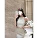 Korean Version Little Elegant Halter Neck Off-Shoulder Heavy Embellished Top + High Waist Versatile Skirt_ecoleips.com
